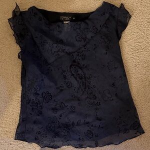 CDC Midnight Blue Sheer Floral Blouse and skirt